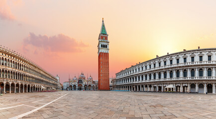 Square Piazza San Marco sunset  panorama, Venice, Italy