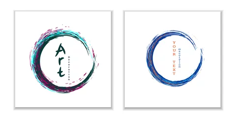 Fotobehang Zen ink circle emblem. Set. Paint strokes. Multi-colored strokes. Design template for the design of banners, posters, booklets, covers, magazines. EPS 10 © HALINA YERMAKOVA