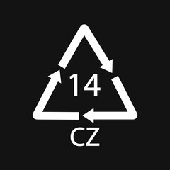 Battery recycling symbol 14 CZ. Black Vector illustration
