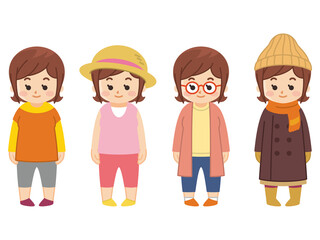 季節毎のコーディネート　服装　若い女性