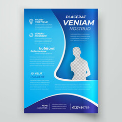 Flyer Cover design template Curves theme blue color background, block for image