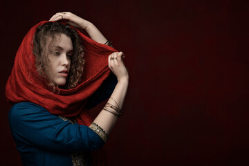 portrait of a girl with curly hair. dancer