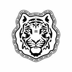 Tiger Zodiac sign. Happy chinese new year 2022. Black and white illustration.