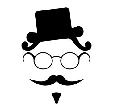 Creative hipster gentleman with hair, hat, moustache, glasses isolated on white. Vintage hipster concept vector to use in indie hipster design projects.