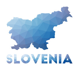 Obraz premium Low poly map of Slovenia. Geometric illustration of the country. Slovenia polygonal map. Technology, internet, network concept. Vector illustration.