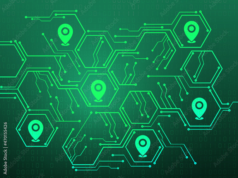 Poster 2d illustration map pointer connected