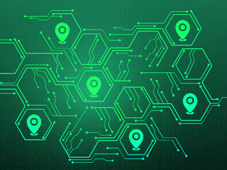 2d illustration map pointer connected 
