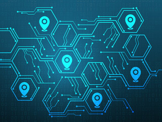 2d illustration map pointer connected 