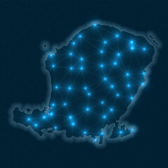 Lombok network map. Abstract geometric map of the island. Digital connections and telecommunication design. Glowing internet network. Beautiful vector illustration.