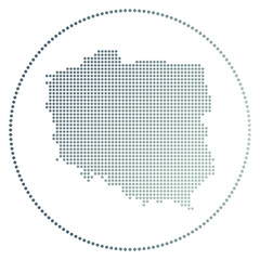 Fototapeta na wymiar Poland digital badge. Dotted style map of Poland in circle. Tech icon of the country with gradiented dots. Vibrant vector illustration.