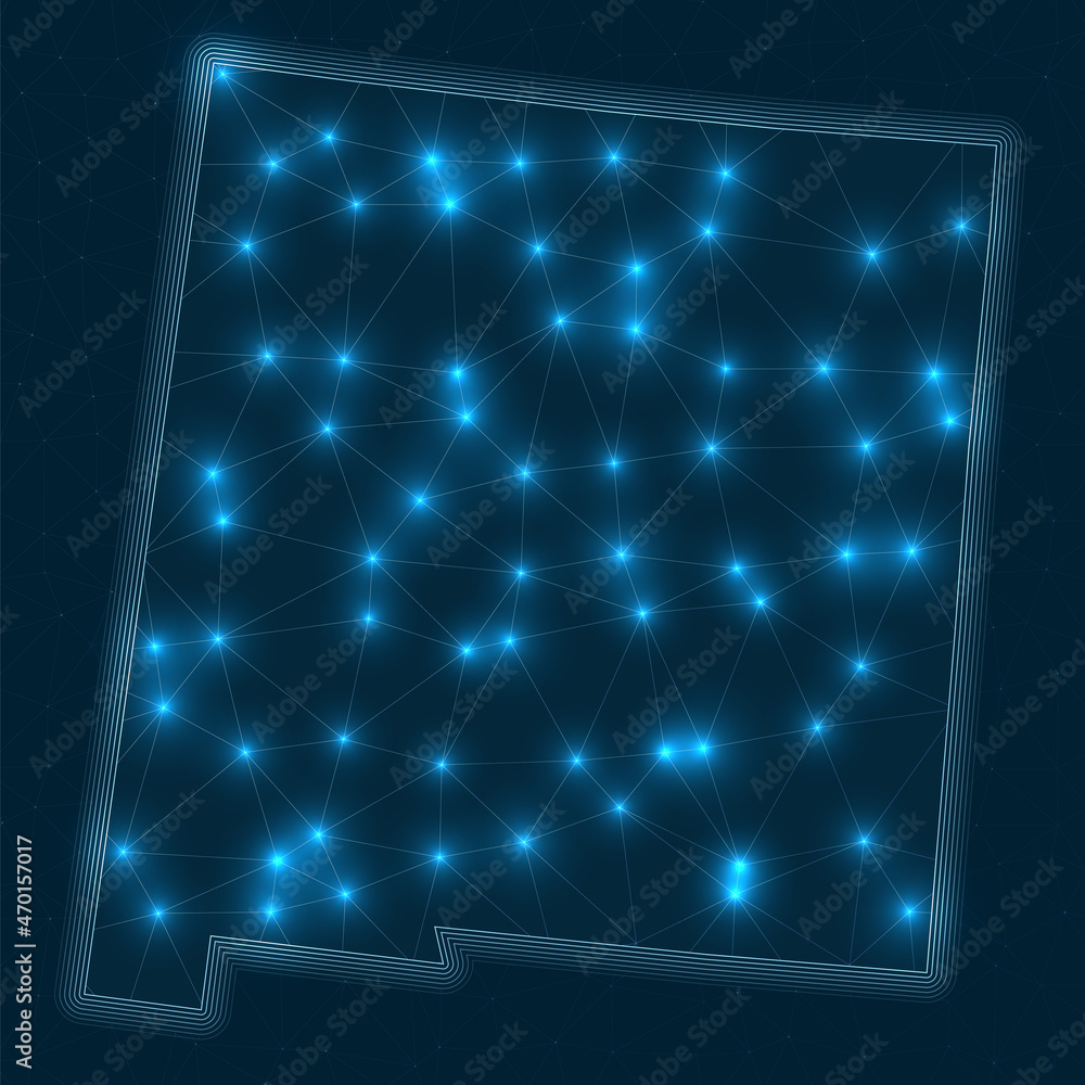 Poster new mexico network map. abstract geometric map of the us state. digital connections and telecommunic