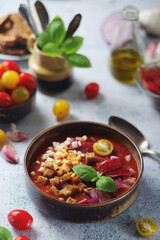 Spanish traditional tomato soup salmorejo