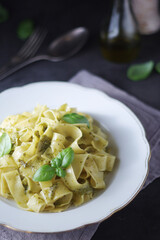 Tagliatelle pasta with pesto sauce