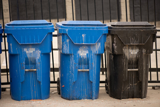 blue garbage bin