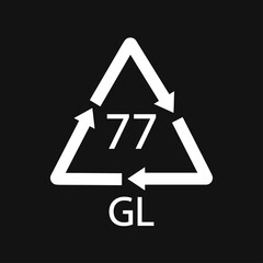 Copper Coated Glass. Glass recycling code 77 GL. Black Vector illustration