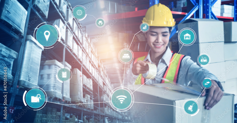 Poster smart warehouse management system with innovative internet of things technology to identify package 