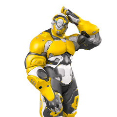 Naklejka premium future soldier is thinking about on white background