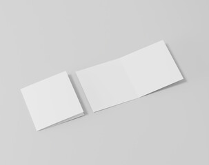 Blank two-leaf fold paper on the empty background, square brochure, two fold leaflet