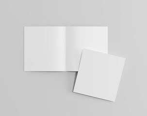 Blank two-leaf fold paper on the empty background, square brochure, two fold leaflet