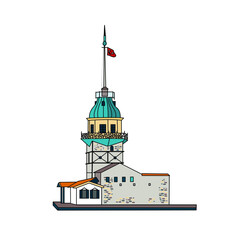 Maiden's Tower in İstanbul. Vector illustration on white background