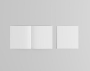 Blank two-leaf fold paper on the empty background, square brochure, two fold leaflet
