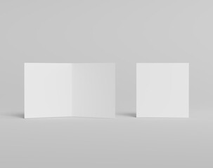 Obraz premium Blank two-leaf fold paper on the empty background, square brochure, two fold leaflet