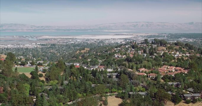 Aerial view over Silicon Valley and suburban houses