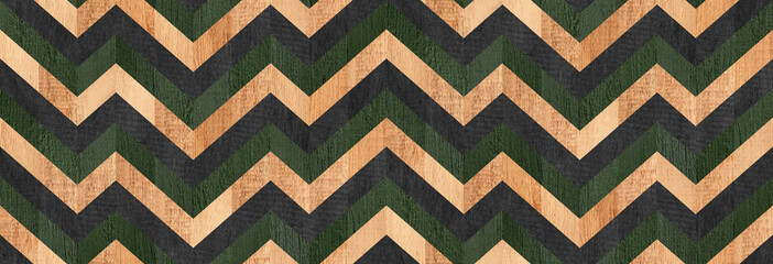 Dark wooden panel with zigzag pattern for wall decor. Seamless parquet floor texture. Wood wallpaper.  - 470159634