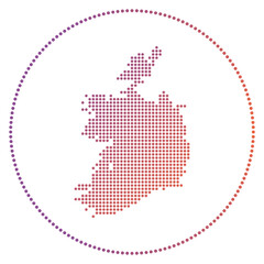 Fototapeta premium Ireland digital badge. Dotted style map of Ireland in a circle. Tech icon of the country with gradient dots. Elegant vector illustration.