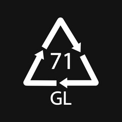 Green Glass recycling code 71 GL. Black Vector illustration
