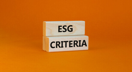 ESG environmental social governance criteria symbol. Concept words ESG criteria on blocks on a beautiful orange background. Business, ESG environmental social governance criteria concept. Copy space.