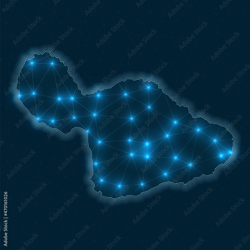 Poster maui network map. abstract geometric map of the island. digital connections and telecommunication de