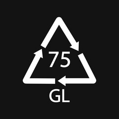 Low Lead Glass. Glass recycling code 75 GL. Black Vector illustration