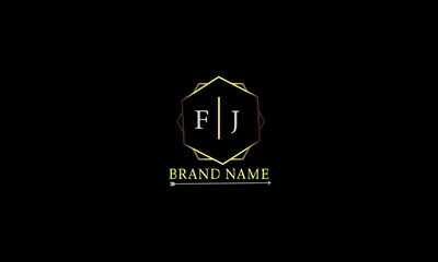 Fj is a luxury vector with a golden color and  black background.