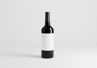 Blank black wine bottle with glasses on the empty background