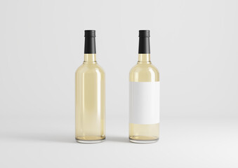 Blank transparent wine bottle with glasses on the empty background