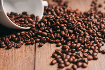 coffee beans freshly brewed beverage view from above