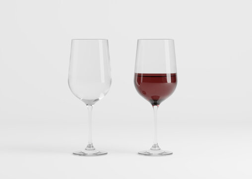 Blank transparent wine bottle with glasses on the empty background