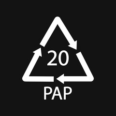 Paper recycling symbol PAP 20. Black Vector illustration