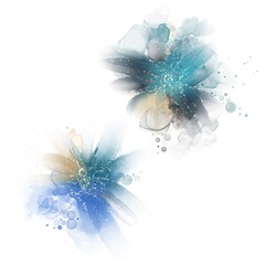 abstract fluid art painting alcohol ink technique blue flower