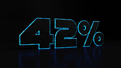 42% black stone and blue glow, 3d render illustration.