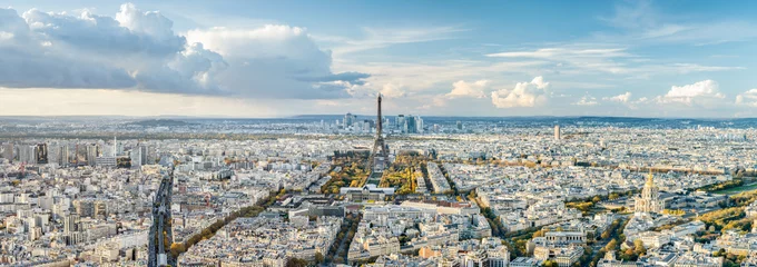 Poster Aerial view of the Paris skyline in autumn season © eyetronic