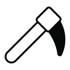 scythe, vector black filled outline icon.