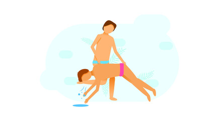 Abstract Flat Man Rescue Of A Drowning Man First Aid Cartoon People Character Concept Illustration Vector Design Style