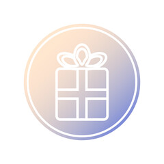 Gift box with ribbon. The linear icon has a white outline. Gift for New Year or Birthday in a gradient circle. Vector.