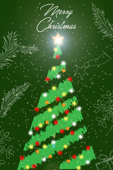 Christmas New Year vintage pine tree cartoon card