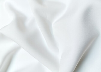 White crumpled or wavy fabric texture background. Abstract linen cloth soft waves. Creases of...