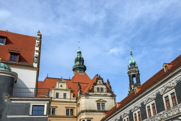 Fototapeta na wymiar Skyline of buildings on Schloss Street end, Dresden, Saxony, Germany.