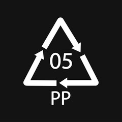 Plastic recycle symbol PP 5 vector black icon.