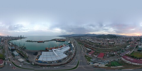 Batumi, Georgia - November 4, 2020: 360 panorama of the seaport